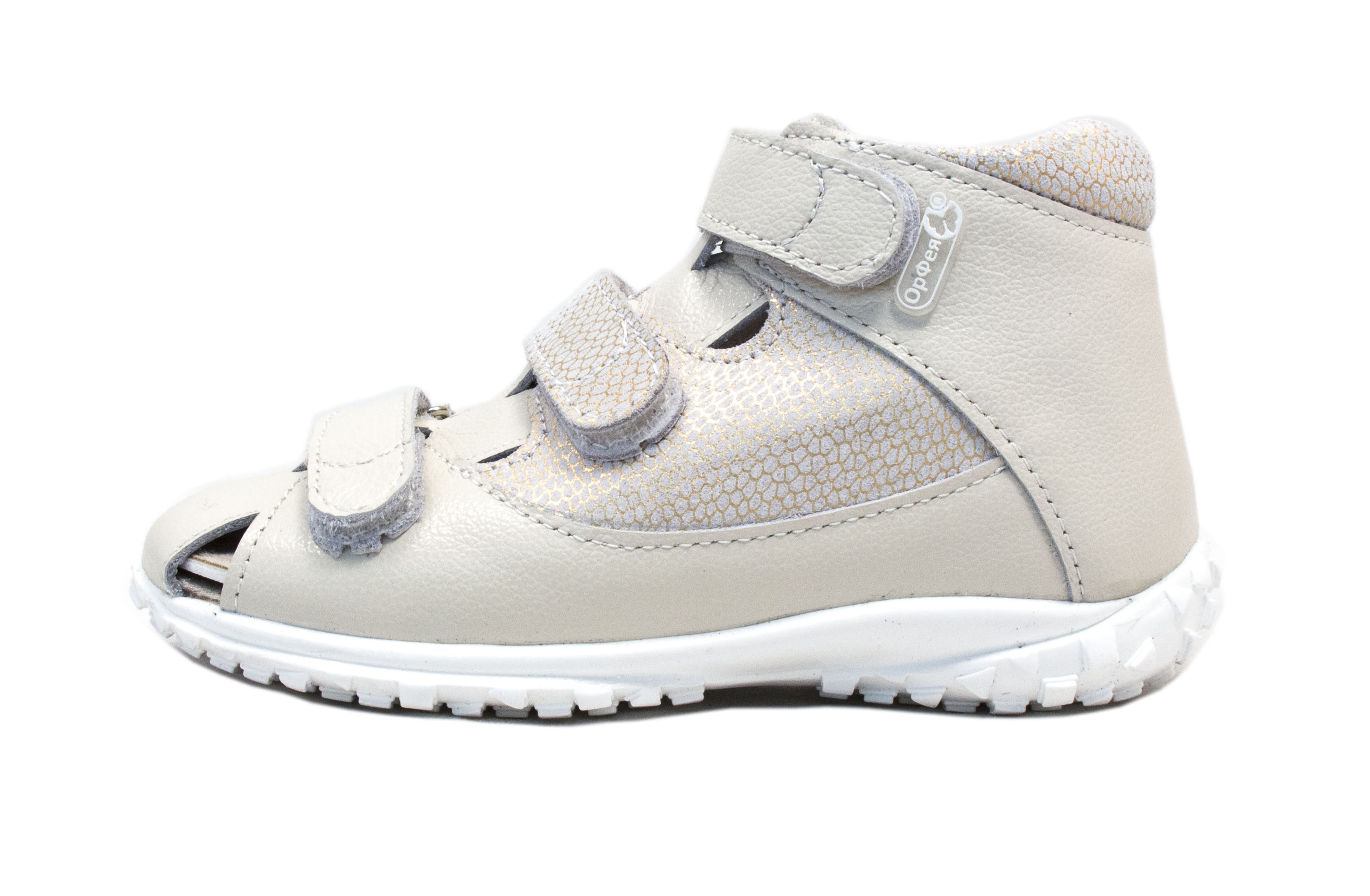 Сандалии детские ортопедические с закрытым носом Орфея Б3-202-056-281-1 кожаные бежевые с разводами фото 4